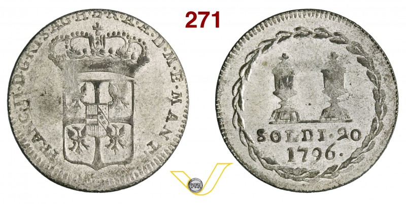 ITALIA - FRANCESCO II (1792-1800) 20 Soldi 1796. Pag. 256 Mi g 3,44 Molto rara •...