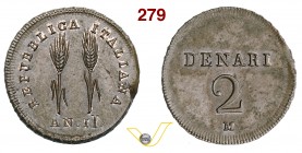 REPUBBLICA ITALIANA (1802-1805) Progetto del 2 Denari A. II, Milano. P.P. 445 Crippa 11 Luppino PP890 (R4) Cu g 2,99 Molto rara q.FDC/SPL