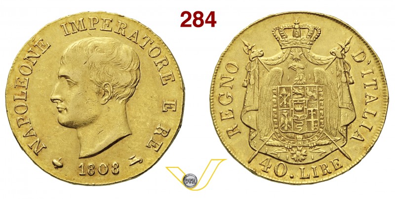 NAPOLEONE I, Imperatore (1804-1814) 40 Lire 1808 s.s.z. Pag. 11b Au g 12,86 Rara...