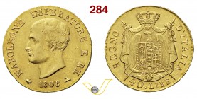 NAPOLEONE I, Imperatore (1804-1814) 40 Lire 1808 s.s.z. Pag. 11b Au g 12,86 Rara BB+