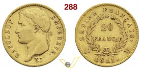 NAPOLEONE I, Imperatore (1804-1814) 20 Franchi 1811 Torino. Pag. 22 Au g 6,40 Rara MB/BB