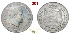 NAPOLEONE I, Imperatore (1804-1814) 2 Lire 1807 Milano “I° tipo”. Pag. 33 Ag g 10,00 Rara SPL/q.FDC