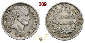 NAPOLEONE I, Imperatore (1804-1814) Mezzo Franco 1809 Torino. Pag. 58 Ag g 2,49 Rarissima BB