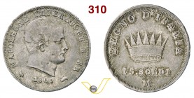 NAPOLEONE I, Imperatore (1804-1814) 15 Soldi 1809 Milano. Pag. 49 Ag g 3,70 Rarissima BB