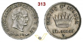 NAPOLEONE I, Imperatore (1804-1814) 10 Soldi 1812 Venezia. Pag. 26 Ag Rara • Bella patina SPL÷FDC