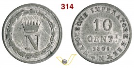 NAPOLEONE I, Imperatore (1804-1814) 10 Centesimi 1808 Milano. Pag. 66 Mi g 1,92 Rarissima BB+