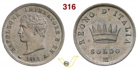 NAPOLEONE I, Imperatore (1804-1814) Soldo 1812 Milano “II° tipo”. Pag. 77 Cu g 10,17 q.FDC