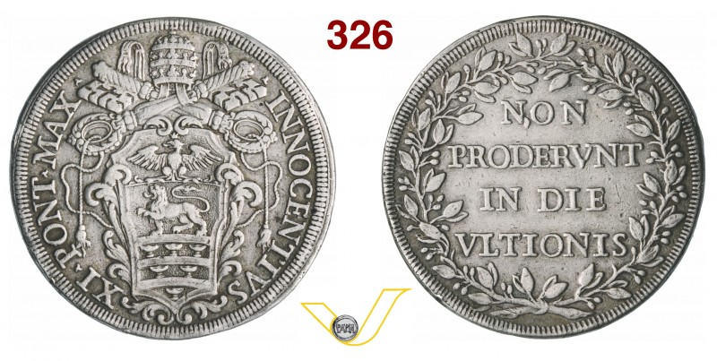 INNOCENZO XI (1676-1689) Piastra s.d., Roma. D/ Stemma R/ Scritta entro rami di ...