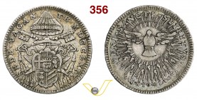 SEDE VACANTE (1769) Quinto di Scudo 1769. D/ Stemma con chiavi decussate e padiglione R/ Colomba raggiante. Munt. 2 Ag g 5,23 Rara BB