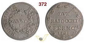 PRIMA REPUBBLICA ROMANA (1798-1799) 2 Baiocchi 1798 per Fermo. Pag. 33/35 Cu g 16,03 Rara SPL
