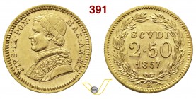PIO IX (1846-1878) 2,50 Scudi 1857 XII, Roma. Pag. 364 Au g 4,35 q.FDC