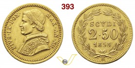 PIO IX (1846-1878) 2,50 Scudi 1858 XII, Roma. Pag. 365 Au g 4,35 q.SPL