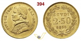 PIO IX (1846-1878) 2,50 Scudi 1858 XIII, Roma. Pag. 366 Au g 4,34 SPL÷FDC