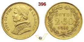 PIO IX (1846-1878) 2,50 Scudi 1860 XIV, Roma. Pag. 369 Au g 4,34 Rara SPL÷FDC
