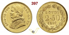PIO IX (1846-1878) 2,50 Scudi 1860 XV, Roma. Pag. 370 Au g 4,34 q.FDC