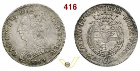 CARLO EMANUELE III (1730-1773) Quarto di Scudo 1764. Biaggi 813 MIR 948j Ag g 8,78 • Bella patina SPL