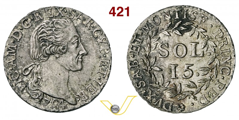 VITTORIO AMEDEO III (1773-1796) 15 Soldi 1794. CNI 128 Ag g 4,67 • Eccezionale q...