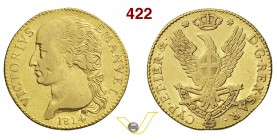 VITTORIO EMANUELE I (1802-1821) Doppia 1814 Torino. MIR 1019 Pag. 2 Au g 9,06 Rarissima BB