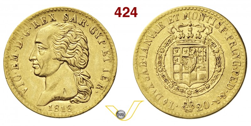 VITTORIO EMANUELE I (1802-1821) 20 Lire 1818 Torino. MIR 1028c Pag. 6 Varesi 5 A...