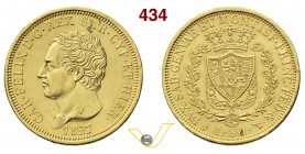 CARLO FELICE (1821-1831) 80 Lire 1827 Torino. MIR 1032h Pag. 30 Au g 25,81 • Colpetto BB/SPL