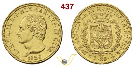CARLO FELICE (1821-1831) 80 Lire 1829 Genova. MIR 1032l Pag. 33 Au g 25,68 • Traccia di saldatura sul taglio BB