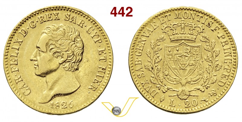 CARLO FELICE (1821-1831) 20 Lire 1826 Torino. MIR 1034h Pag. 52 Varesi 16 Au g 6...