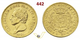 CARLO FELICE (1821-1831) 20 Lire 1826 Torino. MIR 1034h Pag. 52 Varesi 16 Au g 6,41 BB