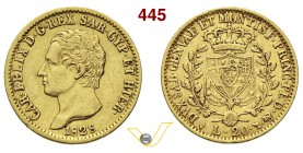 CARLO FELICE (1821-1831) 20 Lire 1828 Torino “L”. MIR 1034k Pag. 56 Varesi 20 Au g 6,44 BB