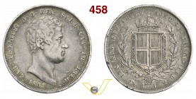 CARLO ALBERTO (1831-1849) 5 Lire 1831 Genova “croce sottile”. MIR 1047b Pag. 229a Ag g 24,88 Rara • Bella patina MB/BB