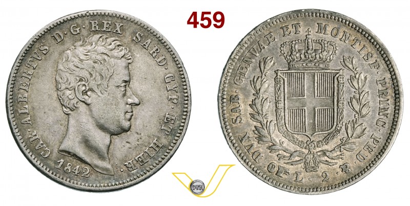 CARLO ALBERTO (1831-1849) 2 Lire 1842 Torino. MIR 1048m Pag. 279 Ag g 10,00 Molt...