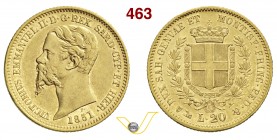 VITTORIO EMANUELE II, Re di Sardegna (1849-1861) 20 Lire 1851 Genova. MIR 1055c Pag. 339 Au g 6,42 BB÷SPL