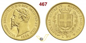 VITTORIO EMANUELE II, Re di Sardegna (1849-1861) 20 Lire 1852 Torino. MIR 1055h Pag. 342 Au g 6,48 Non comune SPL÷FDC