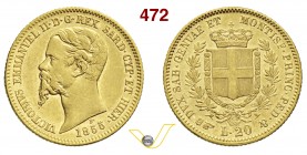 VITTORIO EMANUELE II, Re di Sardegna (1849-1861) 20 Lire 1855 Torino. MIR 1055l Pag. 347 Au g 6,45 q.SPL