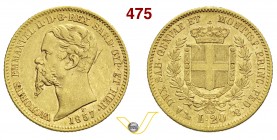VITTORIO EMANUELE II, Re di Sardegna (1849-1861) 20 Lire 1857 Genova. MIR 1055p Pag. 350 Au g 6,42 Non comune BB
