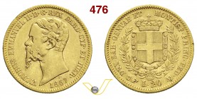 VITTORIO EMANUELE II, Re di Sardegna (1849-1861) 20 Lire 1857 Torino. MIR 1055q Pag. 351 Au g 6,42 • Colpetti MB/BB