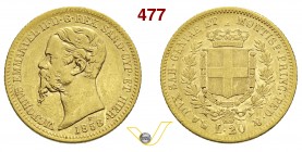 VITTORIO EMANUELE II, Re di Sardegna (1849-1861) 20 Lire 1858 Genova. MIR 1055r Pag. 352 Au g 6,41 MB+