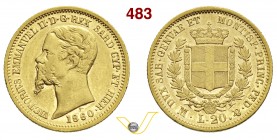 VITTORIO EMANUELE II, Re di Sardegna (1849-1861) 20 Lire 1860 Milano. MIR 1055w Pag. 357 Au g 6,45 Rara BB÷SPL