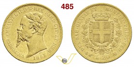 VITTORIO EMANUELE II, Re di Sardegna (1849-1861) 20 Lire 1861 Torino. MIR 1055y Pag. 359 Au g 6,45 BB+