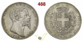 VITTORIO EMANUELE II, Re di Sardegna (1849-1861) 5 Lire 1850 Torino. MIR 1057b Pag. 371 Ag g 24,87 Molto rara MB