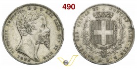 VITTORIO EMANUELE II, Re di Sardegna (1849-1861) 5 Lire 1852 Genova. MIR 1057e Pag. 374 Ag g 24,93 Rara • Tre colpi al bordo, uno marcato BB