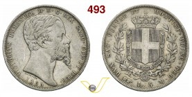 VITTORIO EMANUELE II, Re di Sardegna (1849-1861) 5 Lire 1855 Torino. MIR 1057k Pag. 380 Ag g 24,76 Rarissima q.BB/BB
