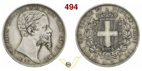 VITTORIO EMANUELE II, Re di Sardegna (1849-1861) 5 Lire 1857 Genova. MIR 1057n Pag. 383 Ag g 24,92 Molto rara BB+