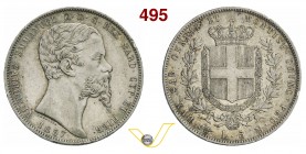 VITTORIO EMANUELE II, Re di Sardegna (1849-1861) 5 Lire 1857 Torino. MIR 1057o Pag. 384 Ag g 25,00 Molto rara BB÷SPL