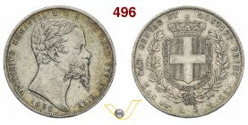 VITTORIO EMANUELE II, Re di Sardegna (1849-1861) 5 Lire 1858 Torino. MIR 1057q Pag. 386 Ag g 24,93 Molto rara • Lievissimo colpetto ripreso BB+
