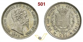VITTORIO EMANUELE II, Re di Sardegna (1849-1861) 50 Centesimi 1860 Milano. MIR 1060j Pag. 427 Ag g 2,47 Non comune • Due lievi segni di contatto al bo...