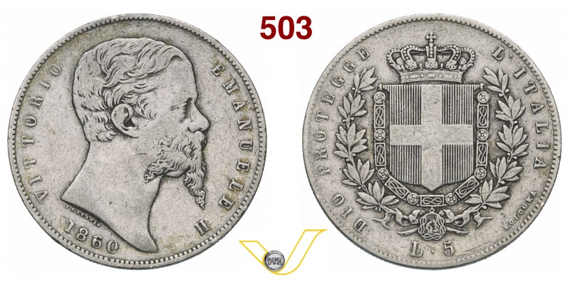 VITTORIO EMANUELE II, Re Eletto (1859-1861) 5 Lire 1860 Bologna. MIR 1063b Pag. ...