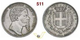 VITTORIO EMANUELE II (1861-1878) 5 Lire 1861 Firenze. MIR 1081a Pag. 481 Ag g 24,86 Molto rara q.BB