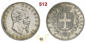 VITTORIO EMANUELE II, Re d'Italia (1861-1878) 5 Lire 1861 Torino. MIR 1082a Pag. 482 Ag g 24,86 Molto rara BB