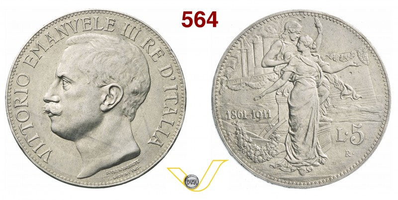 VITTORIO EMANUELE III (1900-1946) 5 Lire 1911 Roma “Cinquantenario”. Pag. 707 MI...