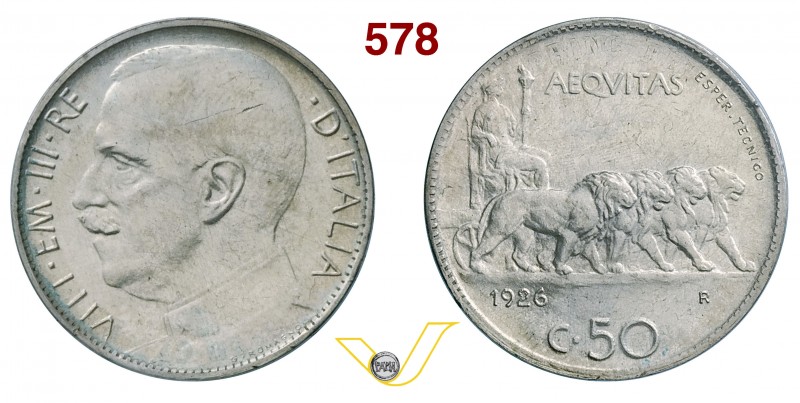 VITTORIO EMANUELE III (1900-1946) 50 Centesimi 1926 "Esperimento tecnico" P.P. 2...